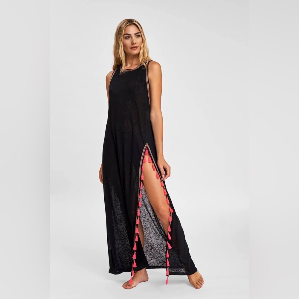 Pitusa Black Slit Tassel Dress